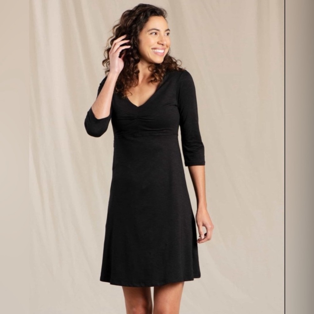 Toad&Co Black Organic Cotton Blend Rosalinda 3/4 Sleeve Dress